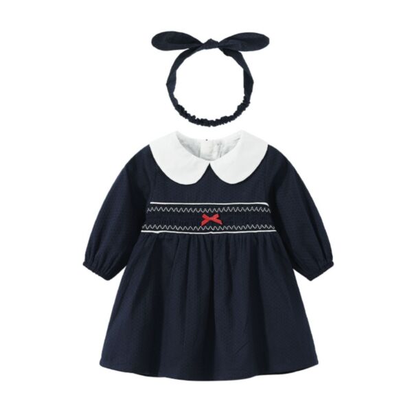 9M-4Y Toddler Girls Doll Collar Smocked Black Dresses Wholesale Girls Clothes KDV387303