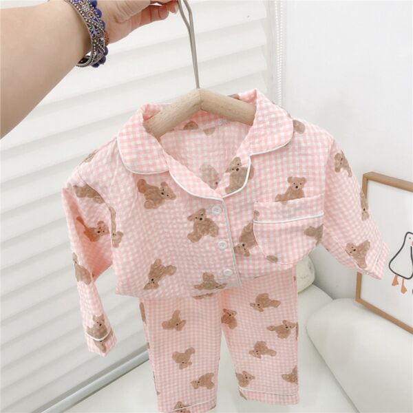9M-6Y Toddler Girls Pajamas Sets Bear Plaid Lapel Shirts & Pants Wholesale Girls Fashion Clothes KSV386643