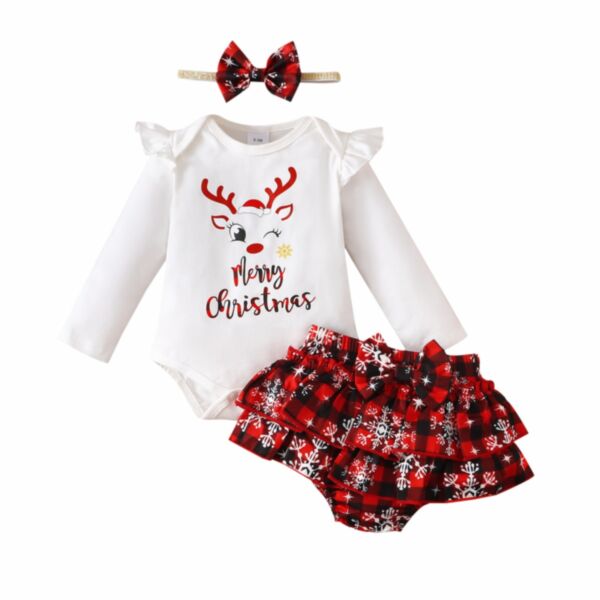 0-12M Baby Girls Sets Merry Christmas Bodysuit & Plaid Shorts Wholesale Baby Clothes Suppliers KSV387344