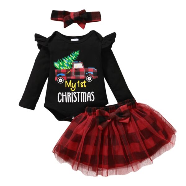 0-18M Baby Girls Sets My 1st Christmas Car Print Bodysuit & Tutu Skirts & Headband Wholesale Baby Clothing KSV387343