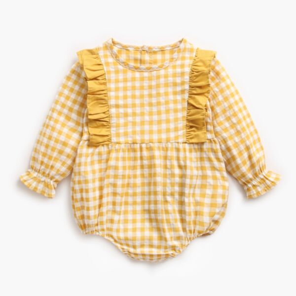 3M-3Y Baby Girl Onesies Long Sleeve Plaid Round Neck Bodysuit Bulk Baby Clothes Wholesale KJV591255