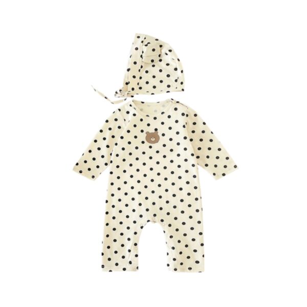 3M-3Y Baby Onesies Cartoon Bear Head Print Polka Dot Long-Sleeved Jumpsuit And Hat Wholesale Baby Clothes Suppliers KJV591258