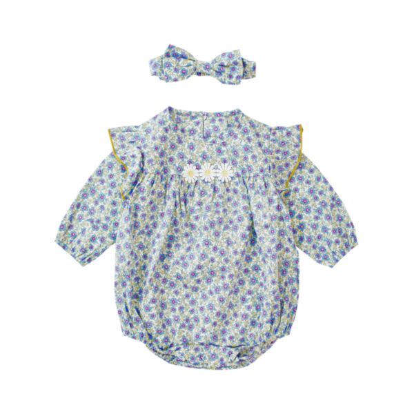3M-3Y Baby Girl Onesies Daisy Print Ruffle Long Sleeve Bodysuit And Headband Wholesale Baby Boutique Clothing KJV591259