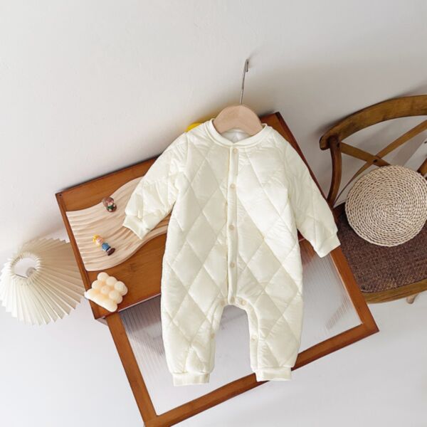 3M-3Y Baby Onesies Long-Sleeved Solid Color Diamond Plaid Single-Breasted Jumpsuit Wholesale Baby Clothing KJV591261