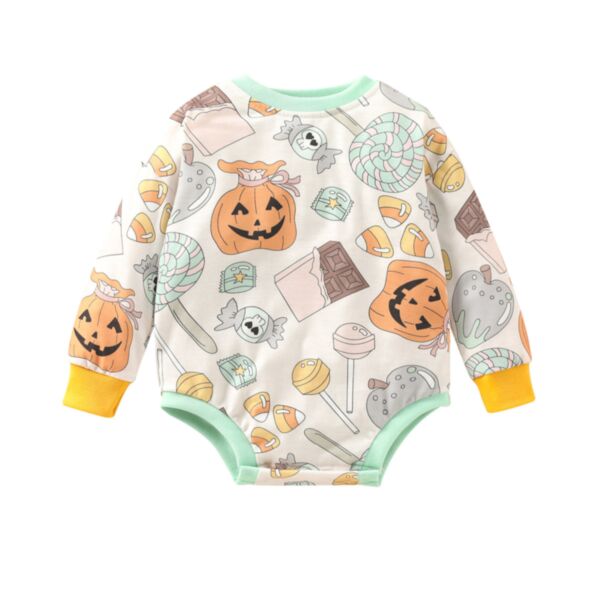 3-18M Baby Onesies Halloween Cartoon Pumpkin Smiley Face Print Long-Sleeved Bodysuit Wholesale Baby Clothes KJV591228