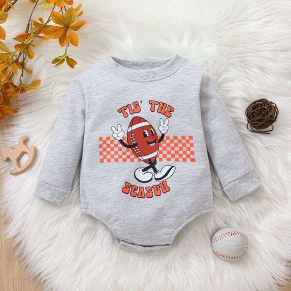 0-18M Baby Onesies Christmas Cartoon Rugby Letters Plaid Print Long-Sleeved Bodysuit Wholesale Baby Clothes Suppliers KJV591233