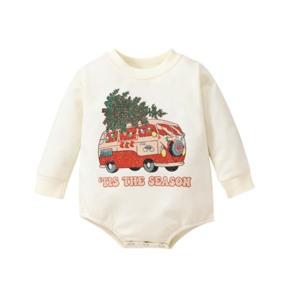 0-18M Baby Onesies Christmas Cartoon Car Pine Tree Print Long-Sleeved Bodysuit Wholesale Baby Clothes In Bulk KJV591234