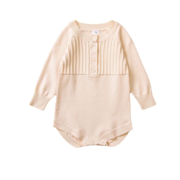 3-24M Baby Solid Color Half-Button Long Sleeve Knitted Bodysuit Wholesale Baby Boutique Clothing KJV387329