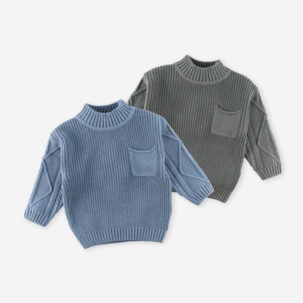18M-6Y Toddler Boys Solid Color Pockets Knitting Sweaters Wholesale Boys Boutique Clothing KTV387422