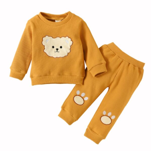 3-24M Baby Sets Waffle Cartoon Bear Embroidered Long-Sleeved Top And Pants Wholesale Baby Clothing KSV591043