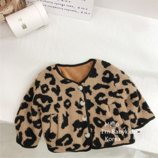9M-6Y Thicken Leopard Print Fleece Button Plush Coat Wholesale Kids Boutique Clothing KKHQV491969