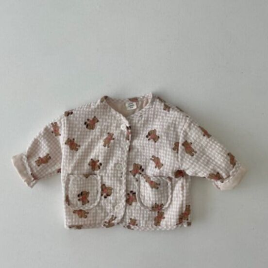 3-24M Plaid Thin Cotton Bear Print Long Sleeve Button Coat Baby Wholesale Clothing KKHQV492034
