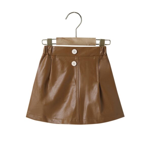 18M-6Y Toddler Girl Solid Color Button PU Leather Skirt Girl Wholesale Boutique Clothing KSKV590979
