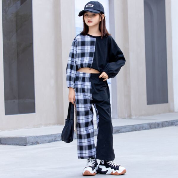 3-14Y Kids Girls Tracksuit Set Plaid Colorblock Sweatshirts & Pants Wholesale Trendy Kids Clothing KSV386189