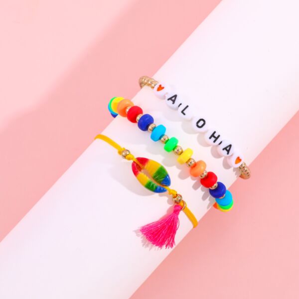 MOQ 2PCS Little Girls Acrylic Colorful Letter Shell Bracelet 3-Pack Sets Girl Accessories Wholesale KJEV387251