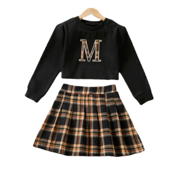 5-11Y Big Kids Girls Sets Letter M Cropped Tops And Plaid Pleated Skirt Wholesale Trendy Kids Clothing KSV387210