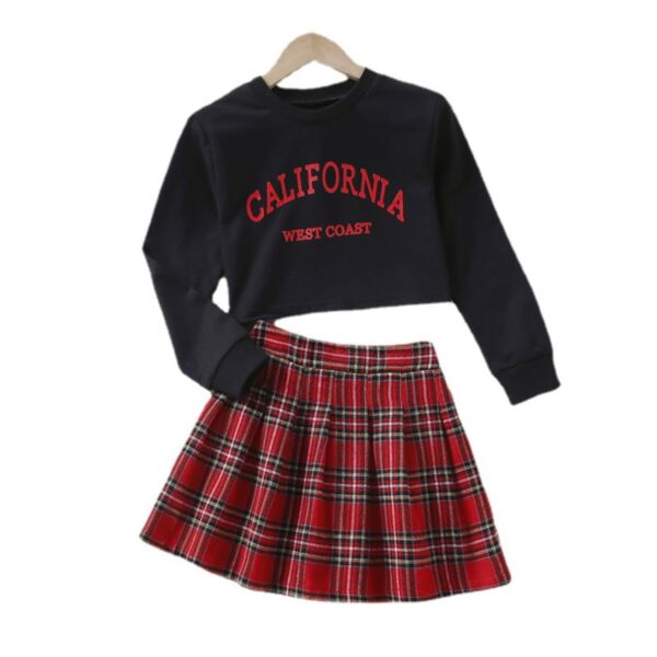 5-11Y Big Kids Girls 2-Piece Sets Letter Cropped Tops And Plaid Pleated Skirt Wholesale Kids Clothes KSV387209
