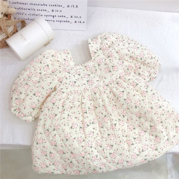9M-6Y Bubble Style Cotton Padded Floral Print Dress Wholesale Kids Boutique Clothing KKHQV491956