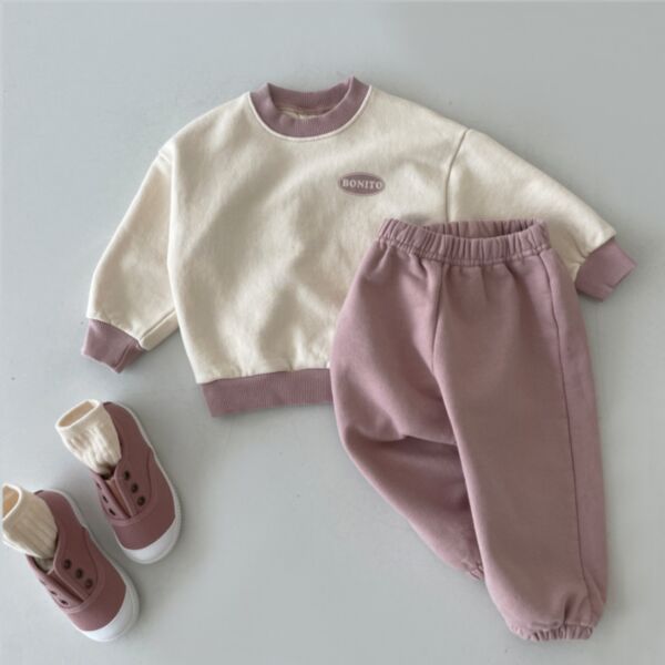 3-24M Thicken Fleece Colorblock Pullover And Pants Two Pieces Baby Wholesale Clothing KKHQV492037