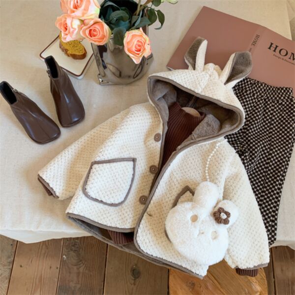 18M-6Y Lamb Fleece Bunny Print Thicken Plush Coat With Rabbit Hat Wholesale Kids Boutique Clothing KKHQV492043