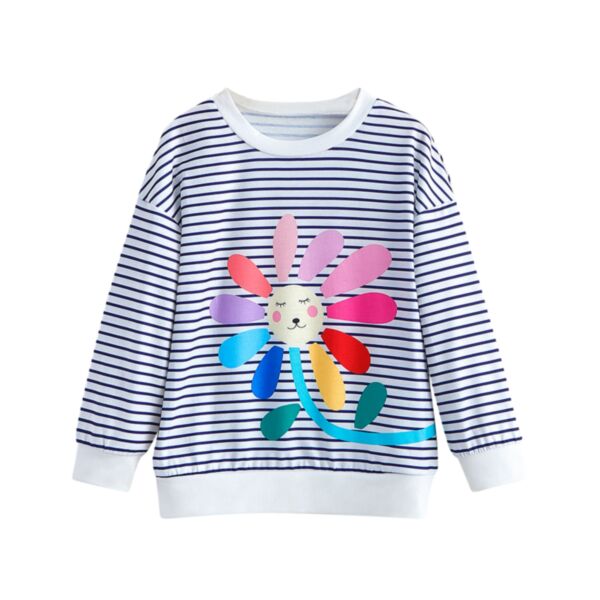 3-7Y Toddler Girls Rainbow Flower Striped Long Sleeve Pullover Wholesale Girls Fashion Clothes KCLV385117639