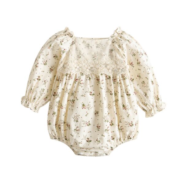 3-24M Baby Girls Floral Lace Trim Long Sleeve Bodysuit Wholesale Baby Boutique Clothing KJV387314