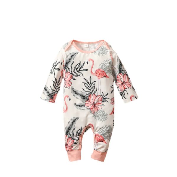3-18M Baby Girl Onesies Long-Sleeved Tandoori Crane Floral Print Round Neck Jumpsuit Wholesale Baby Clothing KJV591124