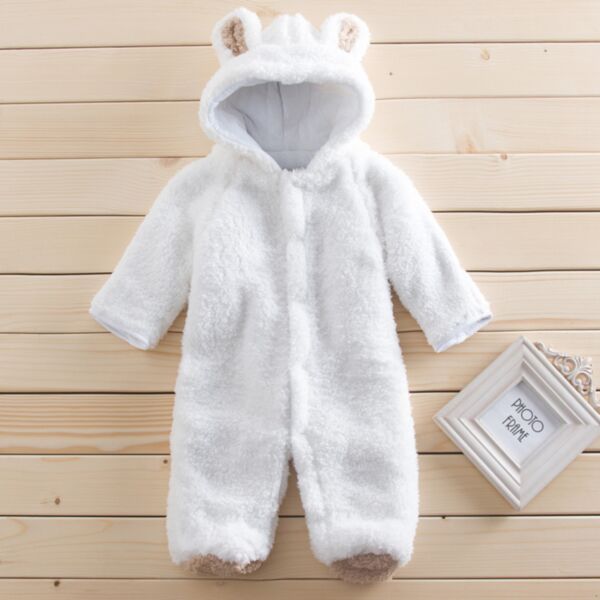 3-18M Baby Onesies Solid Color Long Sleeve Bear Shape Hooded Jumpsuit Bulk Baby Clothes Wholesale KJV591126
