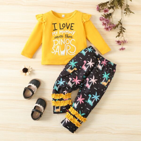 9M-4Y Toddler Girl Sets Cartoon Dinosaur Letter Print Long Sleeve Top And Pants Wholesale Girls Fashion Clothes KSV591131