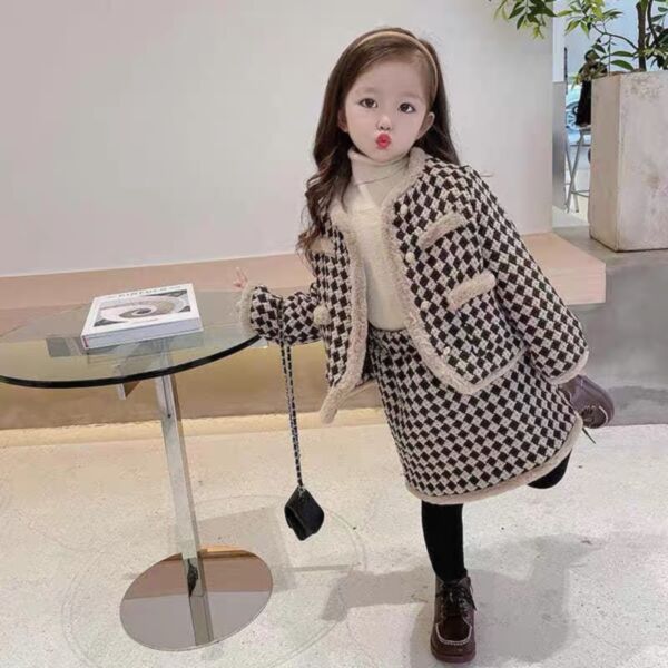 18M-7Y Toddler Girl Sets Long-Sleeved Plaid Single-Breasted Top And Skirt Wholesale Girls Clothes KSV591317