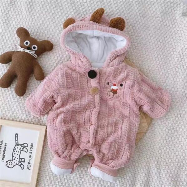 0-18M Toddler Fleece Texture Button Long Sleeve Thicken Romper Onesies Baby Wholesale Clothing KJV492085