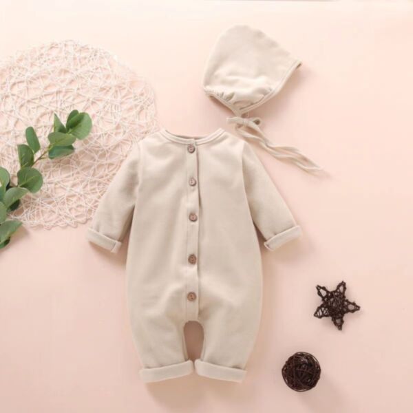 0-18M Long Sleeve Toddler Solid Color Button Romper Onesies Baby Wholesale Clothing KJV492083