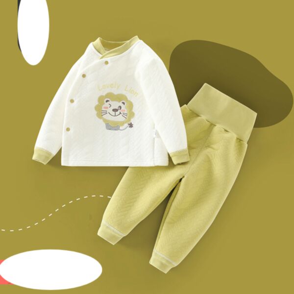 6-24M Suit Cotton Padded Colorblock Lion Print Coat And Pants Set Baby Wholesale Clothing KSV492078
