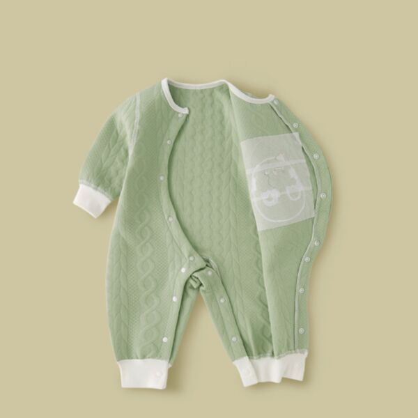 0-18M Cotton Padded Solid Color Button Cartoon Print Romper Baby Wholesale Clothing KJV492077