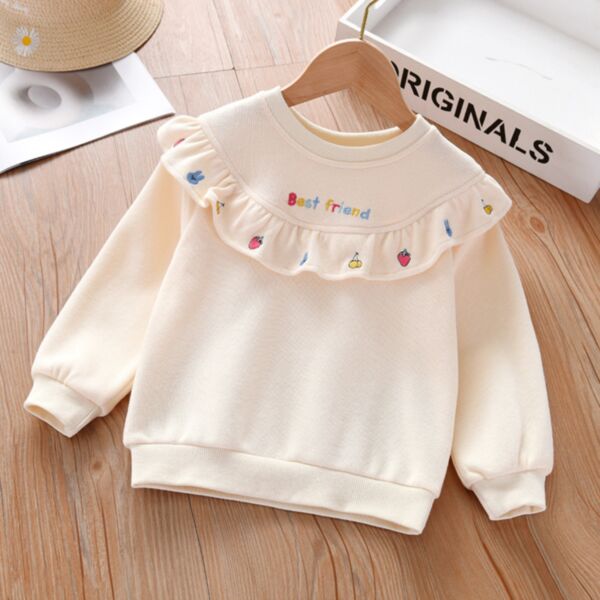 18M-7Y Toddler Girls Ruffled Letter Fruit Embroidery Sweatshirt Girl Wholesale Boutique Clothing KTV387481
