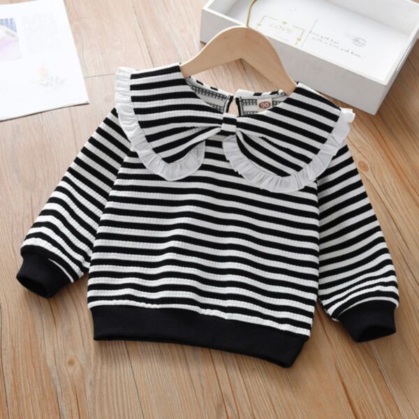 18M-7Y Toddler Girls Doll Collar Striped Sweatshirt Girl Wholesale Boutique Clothing KTV387479