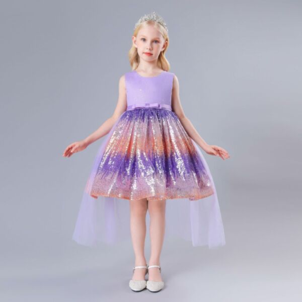 2-8Y Kids Girls Sequins Sleeveless Puffy Yarn Trailing Dress Wholesale Kids Boutique Clothing KDV387469