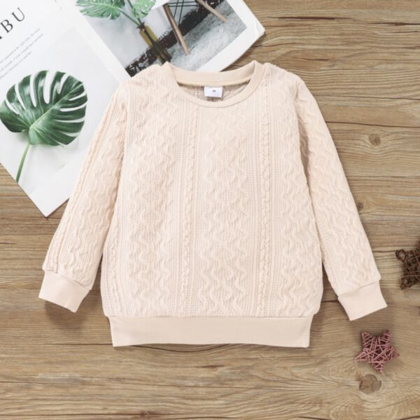 18M-6Y Toddler Girl & Boy Solid Color Wave Pattern Long Sleeve Round Neck Top Wholesale Toddler Clothing KTV591127