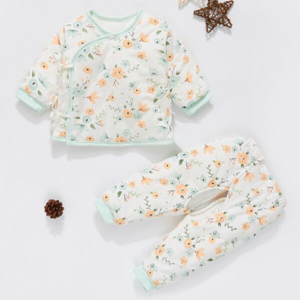0-6M Cotton Thicken Floral String Long Sleeve Tops And Pants Set Two Pieces Baby Wholesale Clothing KSV492075