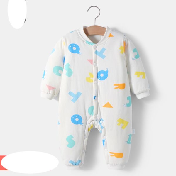 3-18M Cotton Padded Thicken Letter Print Button Onesies Romper Baby Wholesale Clothing KJV492072