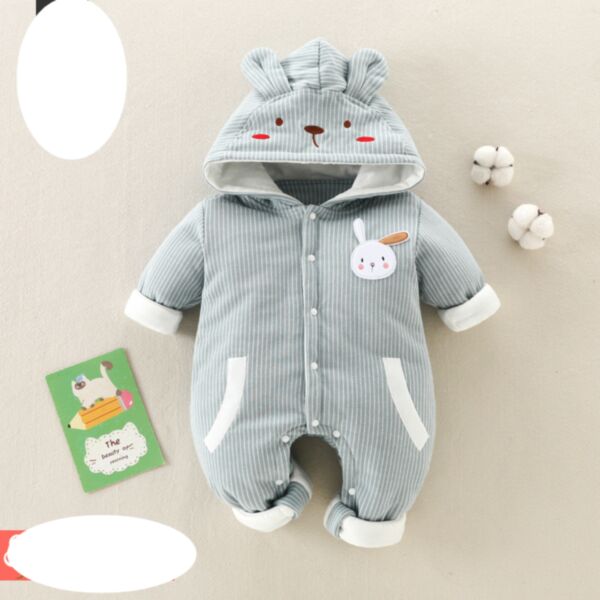 3-18M Cotton Cute Texture Warm Bunny Rabbit Print Romper With Hat Onesies Baby Wholesale Clothing KKHQV492070