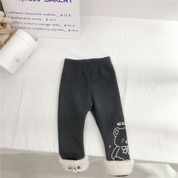 9M-6Y Plush-Edge Fleece Thicken Warm Pants Bear Line Print Leggings Trousers Wholesale Kids Boutique Clothing KPV491976