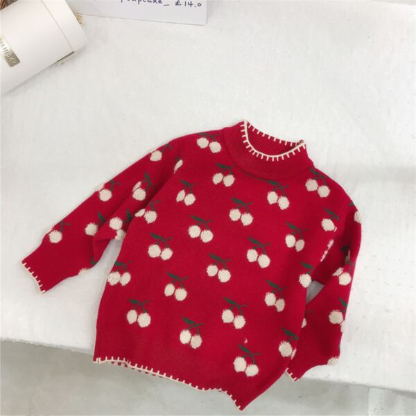 18M-6Y Knitwear Half Turtleneck Cherry Print Long Sleeve Sweater Wholesale Kids Boutique Clothing KKHQV491971
