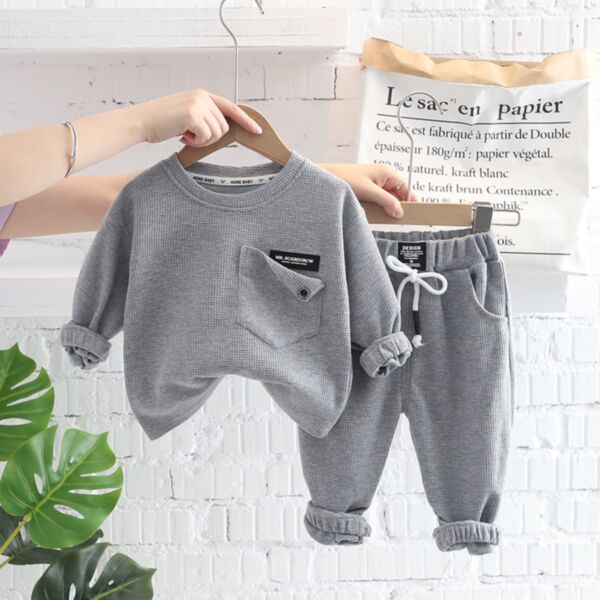 9M-4Y Solid Color Sport Pullover With Pocket And Pants Set Two Pieces Wholesale Kids Boutique Clothing KKHQV492117