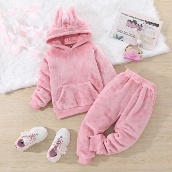 18M-6Y Fleece Thicken Hoodie With Hat And Pants Set Two Pieces Wholesale Kids Boutique Clothing KKHQV492108
