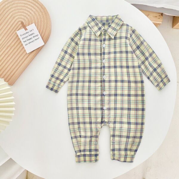 3M-3Y Baby Boy Onesies Long Sleeve Single-Breasted Box Lapel Jumpsuit Wholesale Baby Clothes Suppliers KJV591254