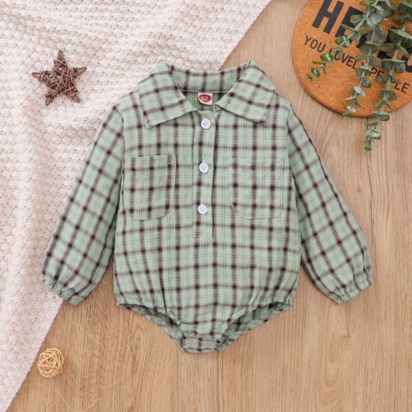 3-18M Baby Onesies Single-Breasted Plaid Lapel Long-Sleeved Bodysuit Wholesale Baby Boutique Clothing KJV591198