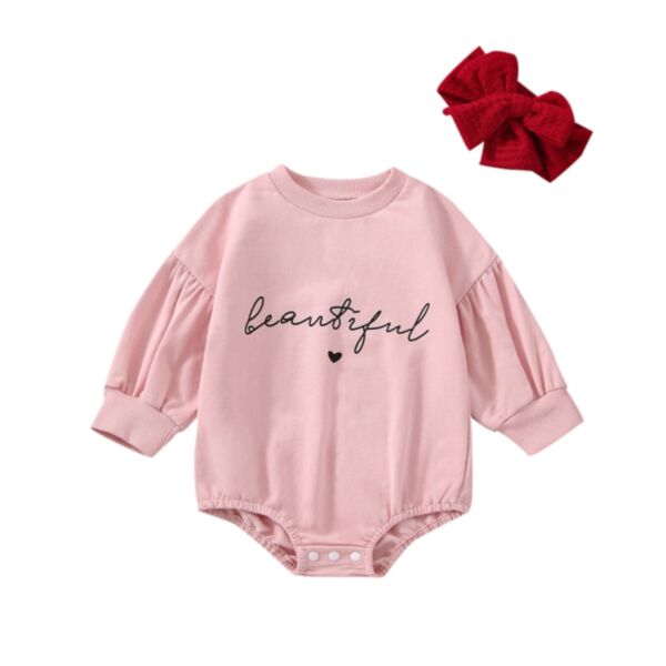 3-18M Baby Girl Onesies Patchwork Long Sleeve Letter Print Bodysuit And Headband Wholesale Baby Clothing KJV591202