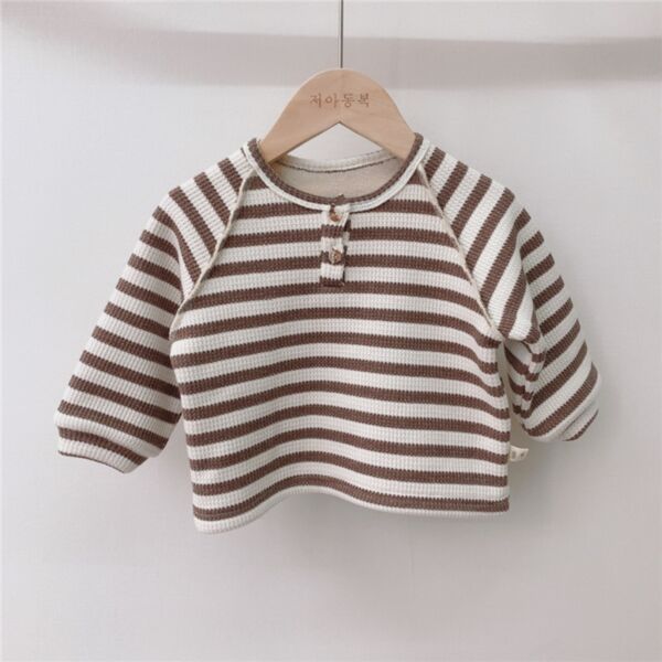 3-24M Baby Long Sleeve Waffle & Striped Round Neck Top Wholesale Baby Clothes Suppliers KTV591274