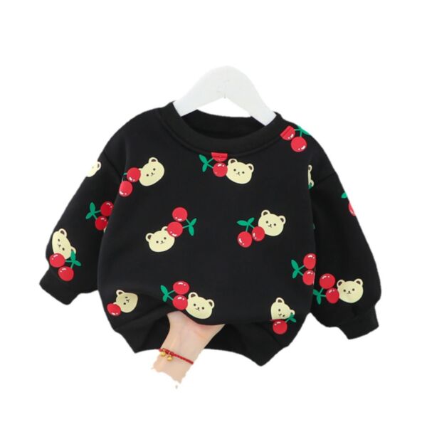 6M-3Y Baby Cartoon Bear Cherry Print Long Sleeve Round Neck Top Wholesale Baby Boutique Clothing KTV591212